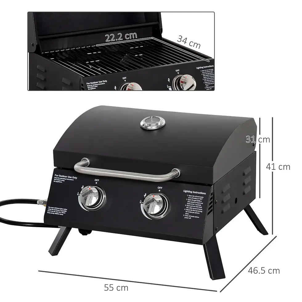 Thumbnail: Outsunny 2 Burner Gas BBQ Grill Outdoor Portable Folding Tabletop Barbecue