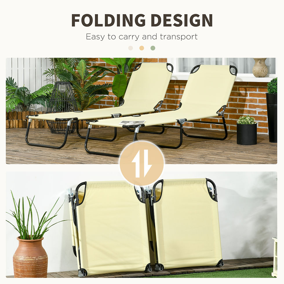Thumbnail: Outsunny Set of Two Metal Frame Folding Sun Loungers - Beige