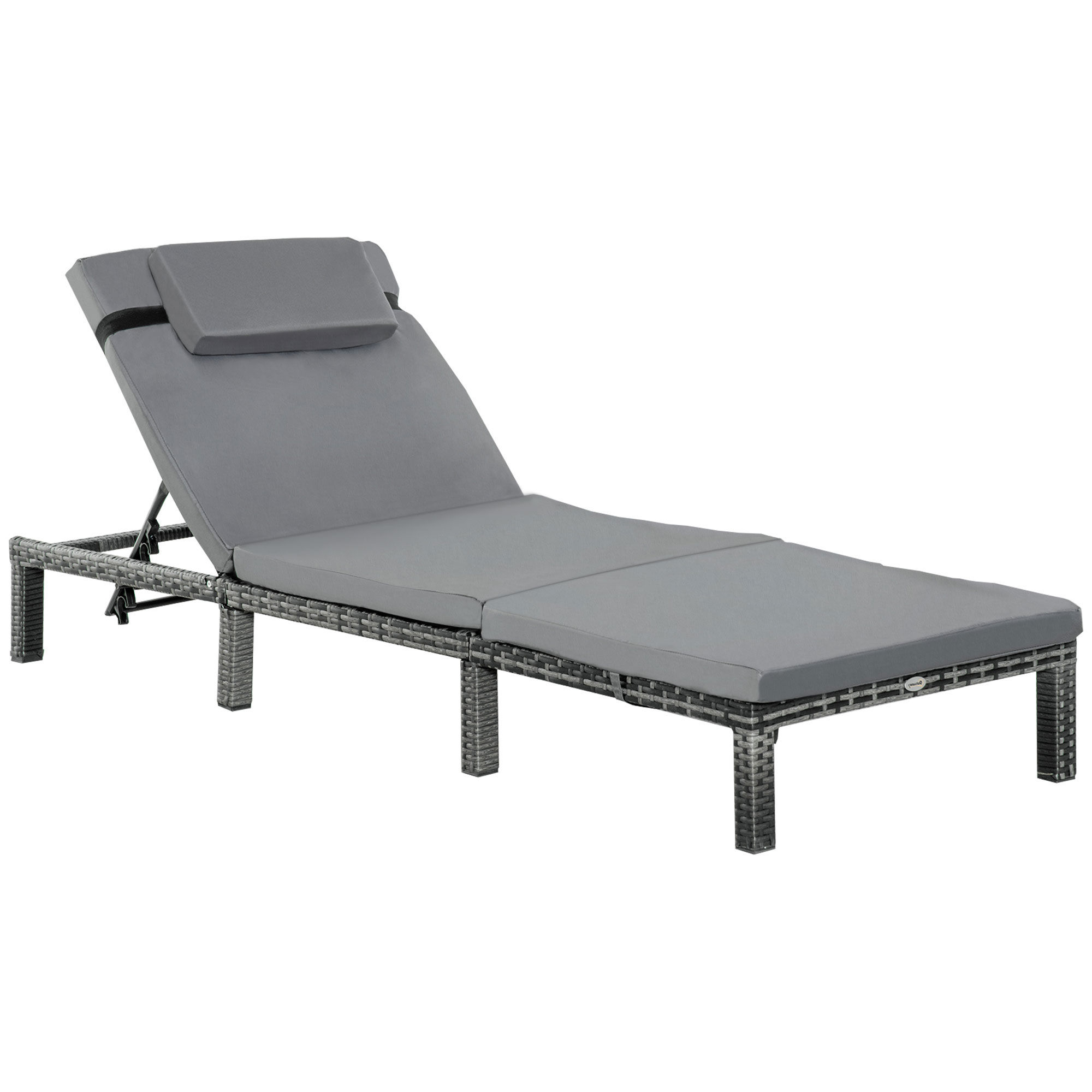 Rattan Sun Lounger, 5-Level Adjustable Garden Lounger Recliner with Cushion and
