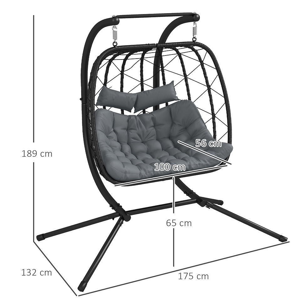 Thumbnail: Outsunny Two-Seater Steel Frame Hanging Egg Chair - Black