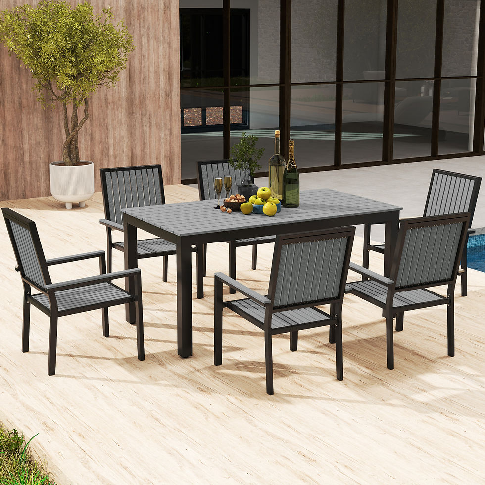 Thumbnail: 6 Seater Garden Dining Set with Stackable Chairs, Aluminium Frame, Rectangular P
