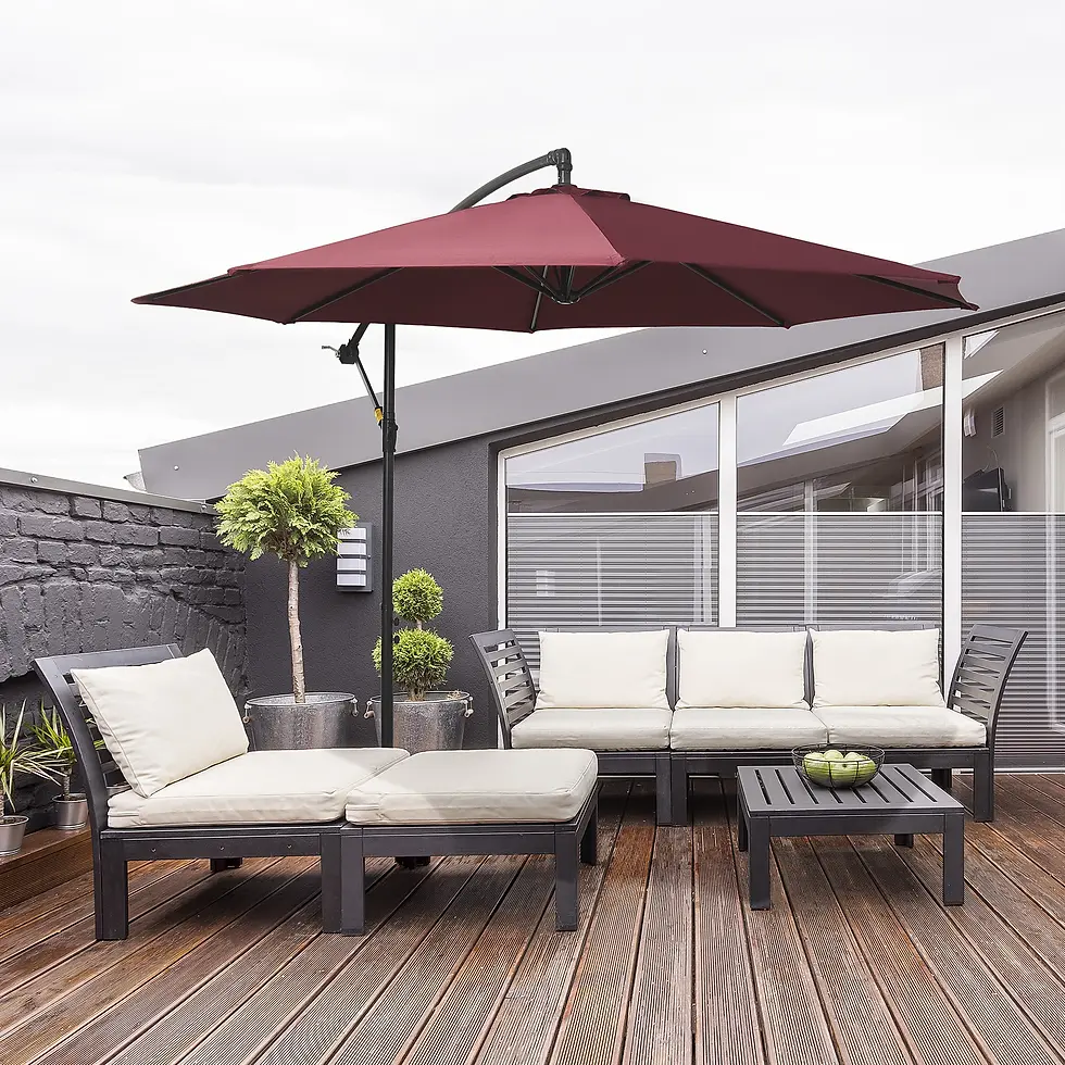 Thumbnail: Outsunny Cantilever Umbrella Parasol Hanging Banana Steel 3M Patio - Wine Red