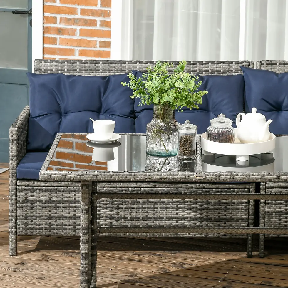 Thumbnail: Outsunny 7-Seater Patio wicker Sofa Set Rattan Chair Furniture w/ Glass Dark Blu