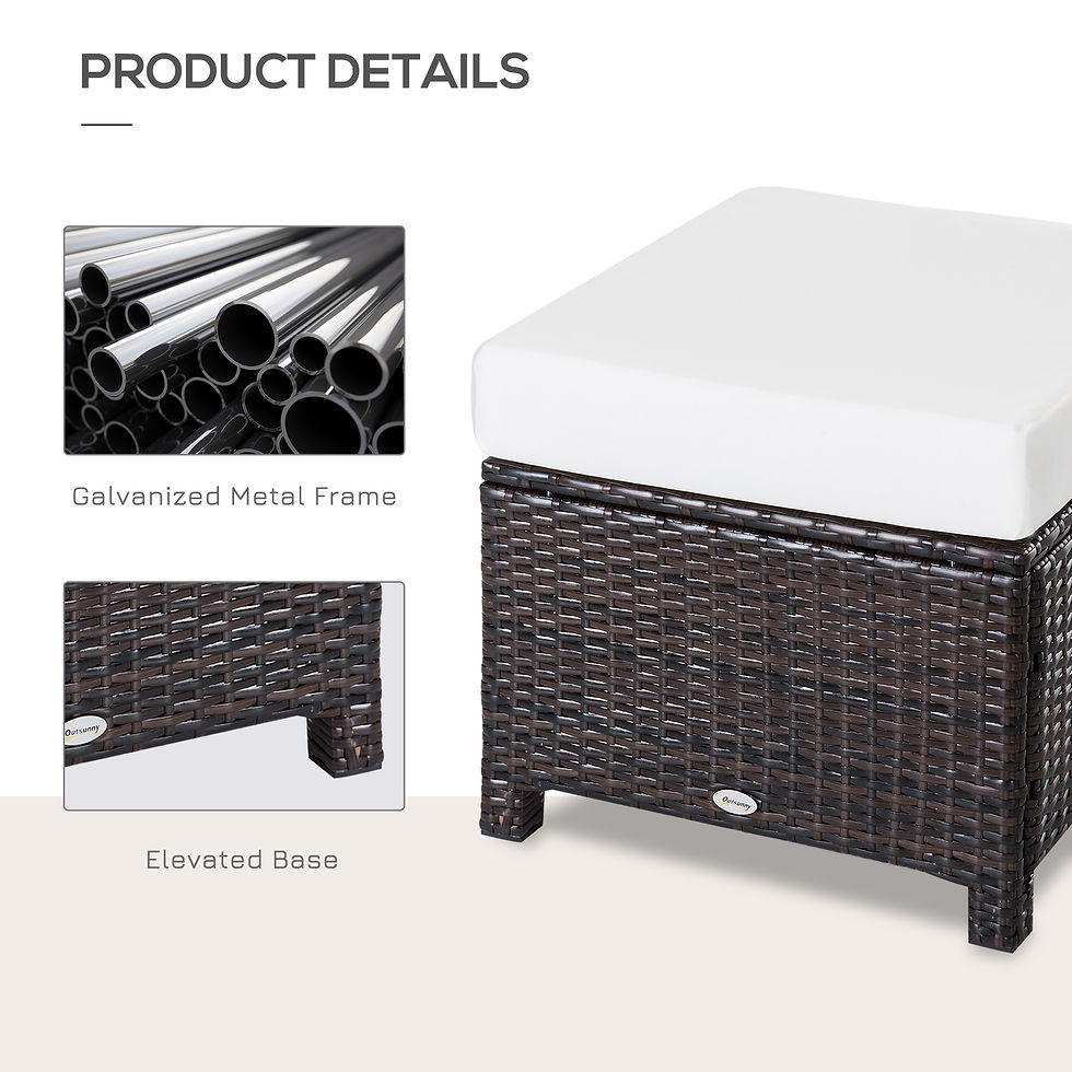 Thumbnail: Rattan Footstool Wicker Ottoman with Padded Seat Cushion Outdoor Patio Furniture