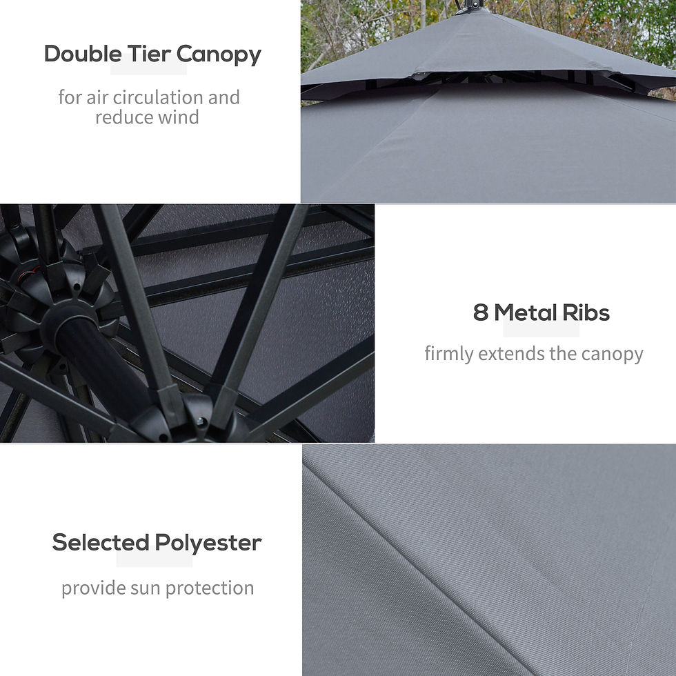 Thumbnail: Outsunny 3m LED Light Overhanging Parasol - Grey
