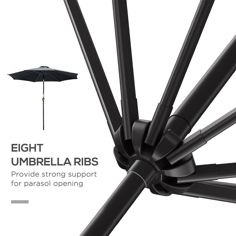 Thumbnail: 3(m) Tilting Parasol Garden Umbrellas, Outdoor Sun Shade with 8 Ribs, Tilt and C