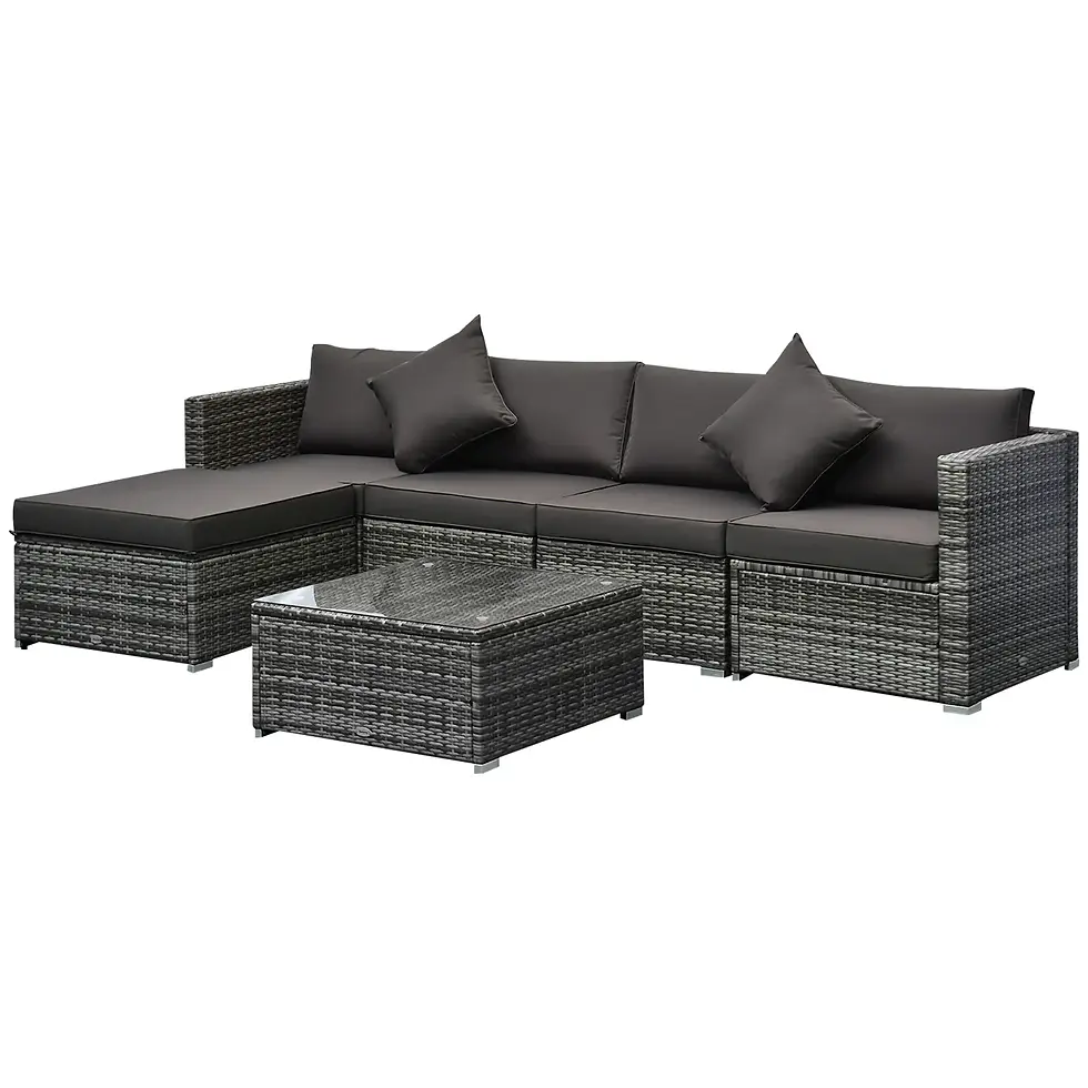 Outsunny 6 Pieces Outdoor Rattan Corner Sofa Set, Patio Aluminium Frame - Grey