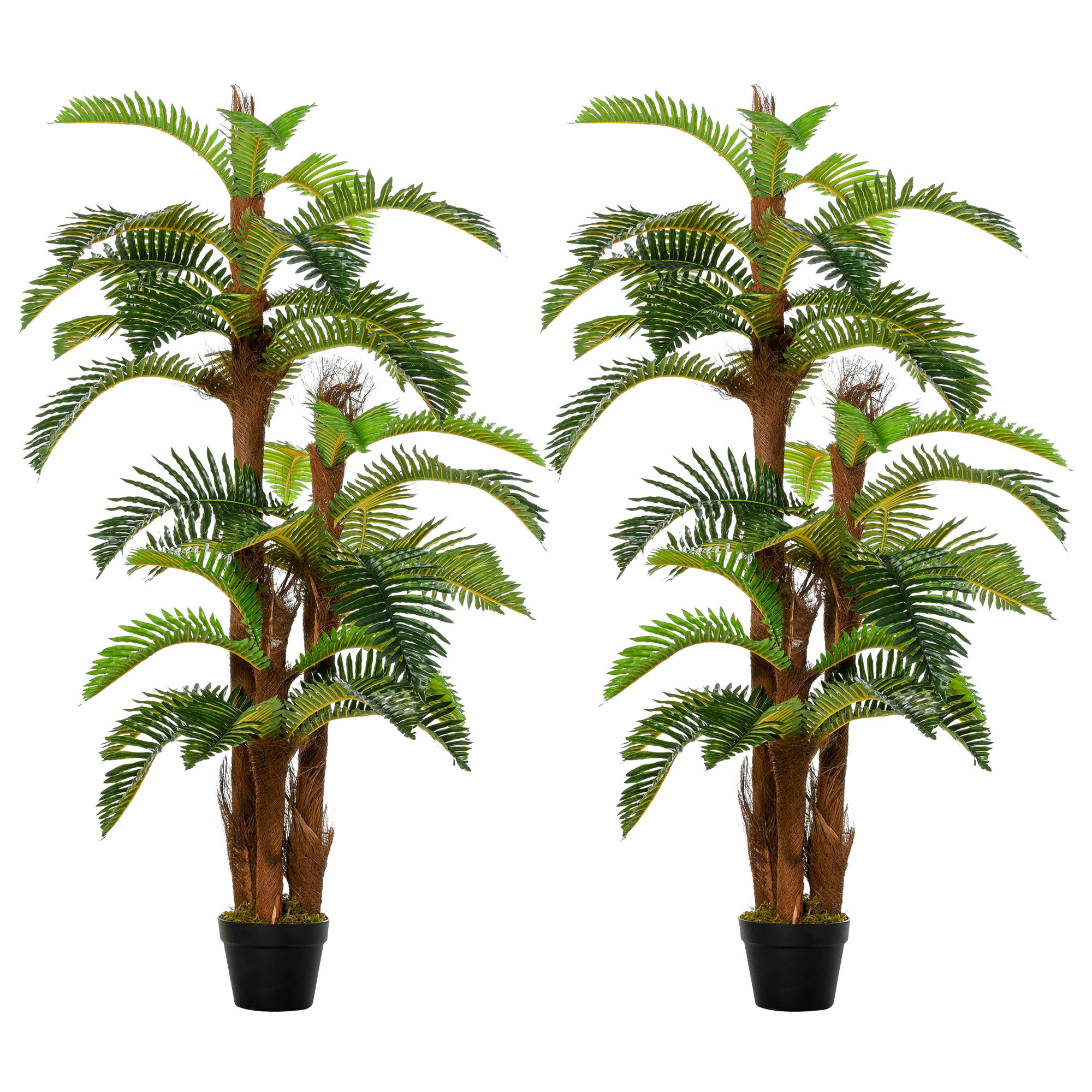 Outsunny Set of 2 Artificial Plant Tropical Fern in Pot, Fake Plants for Home