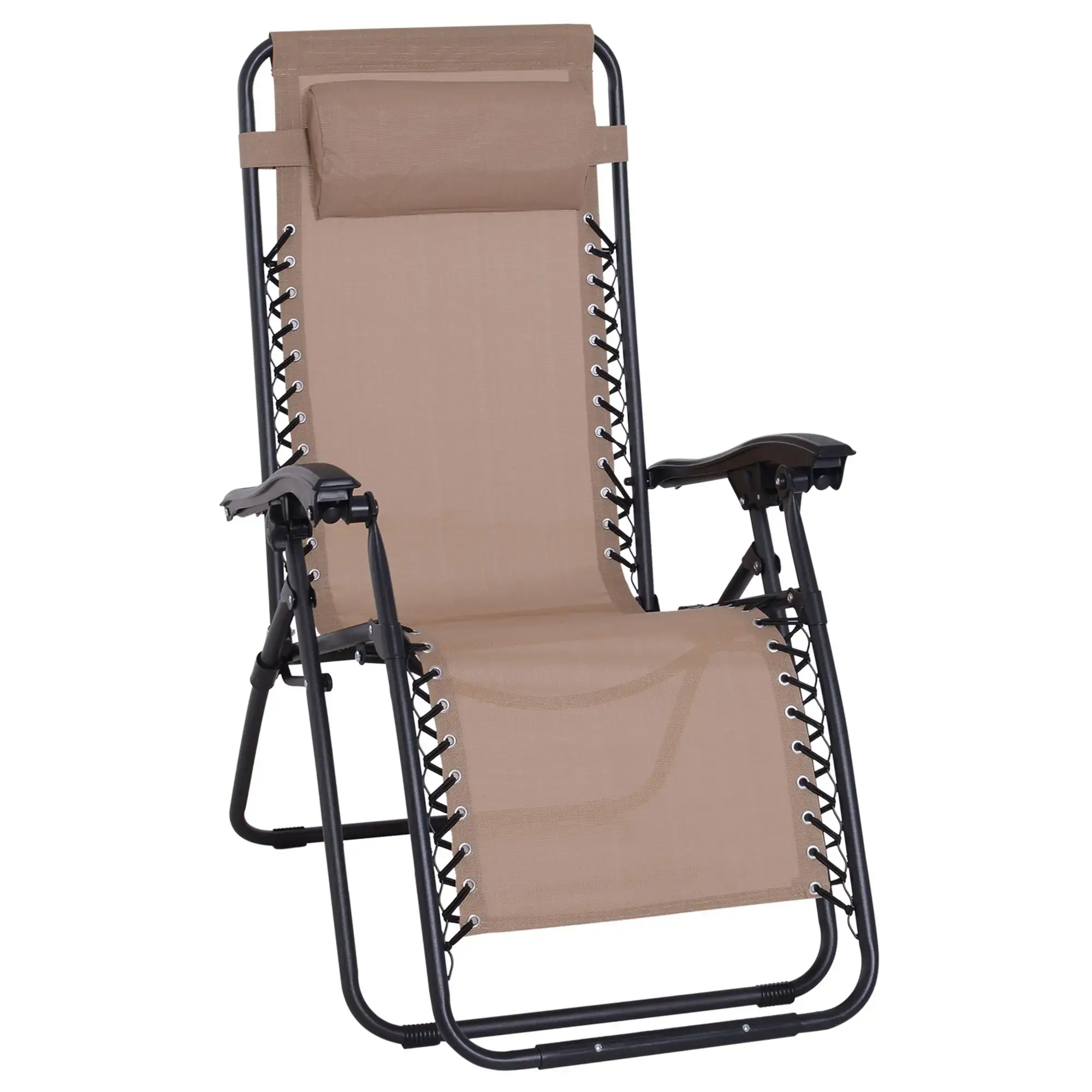 0-Gravity Chair Metal Frame Texteline Armchair Outdoor Folding/Reclining -Beige