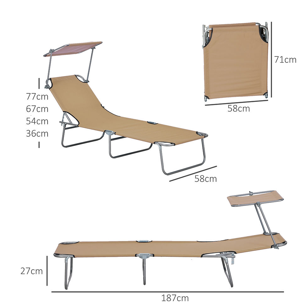 Thumbnail: Sun Lounger, with Adjustable Face Canopy - Brown
