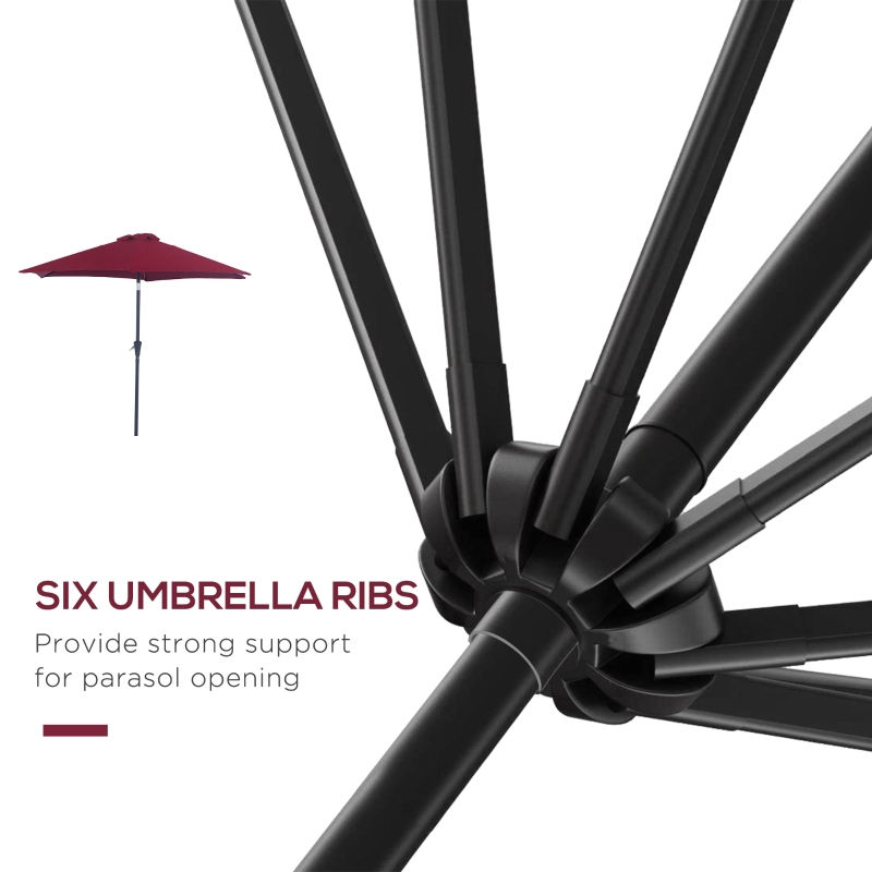 Thumbnail: Outsunny 2.6M Garden Parasol Umbrella with Tilt and Crank - (Wine Red)