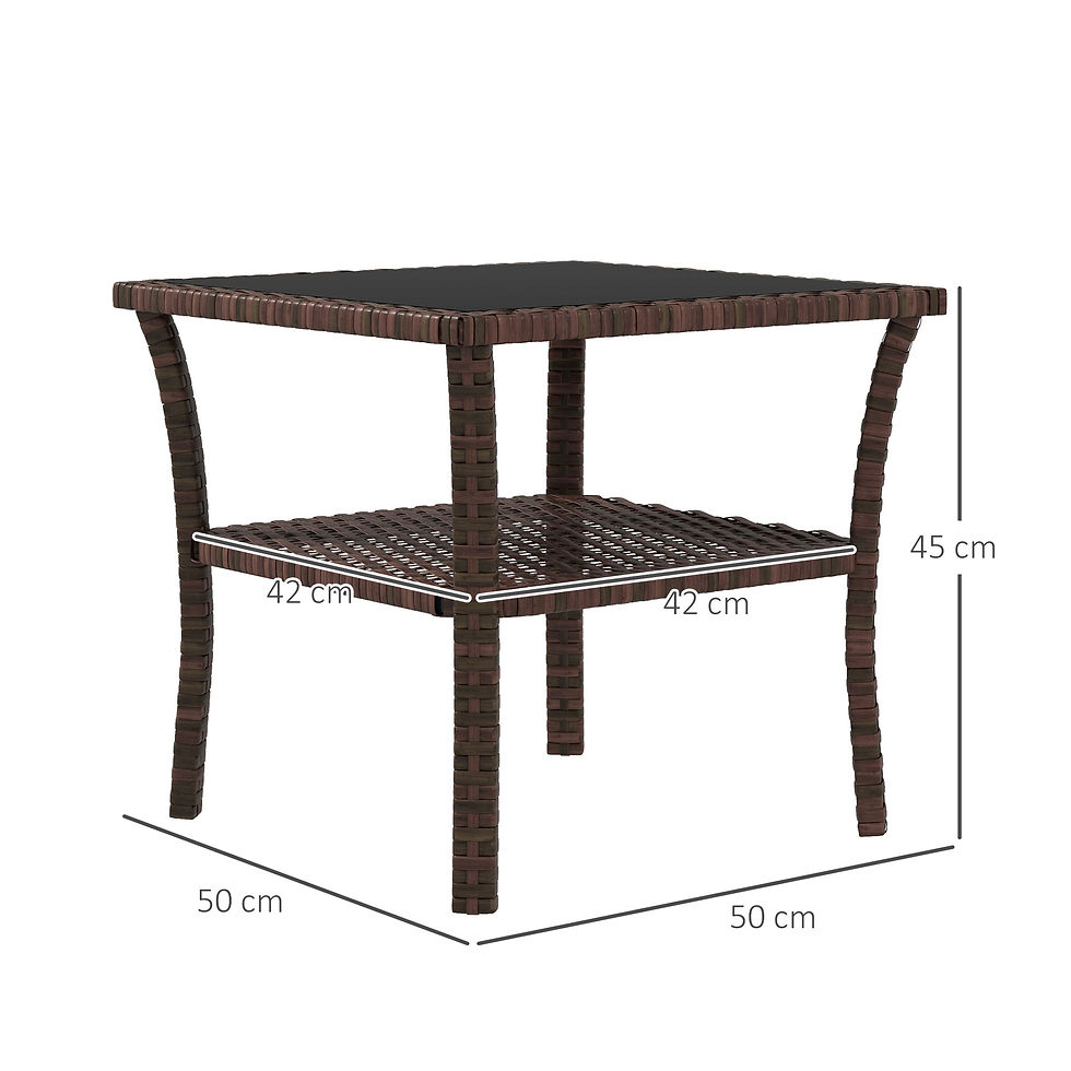Thumbnail: Outsunny Two-tier PE Rattan Square Coffee Table - Brown