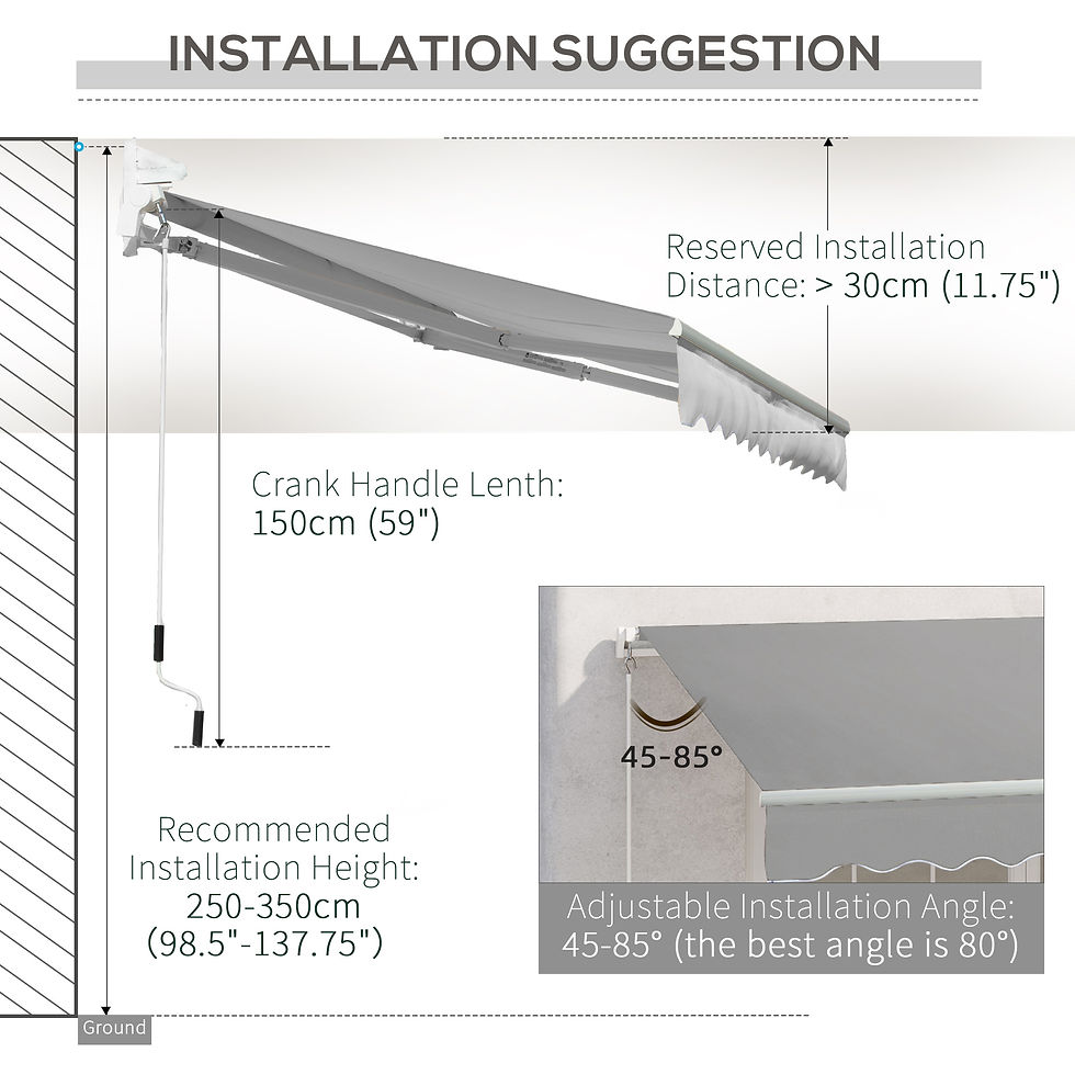 Thumbnail: Awning Canopy Manual Retractable Porch Sun Shade Shelter 3 x 2m Light Grey