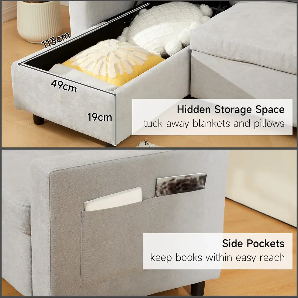 Thumbnail: Comfortable Light Grey Corner Sofa Bed with Storage: Modern living room furniture.