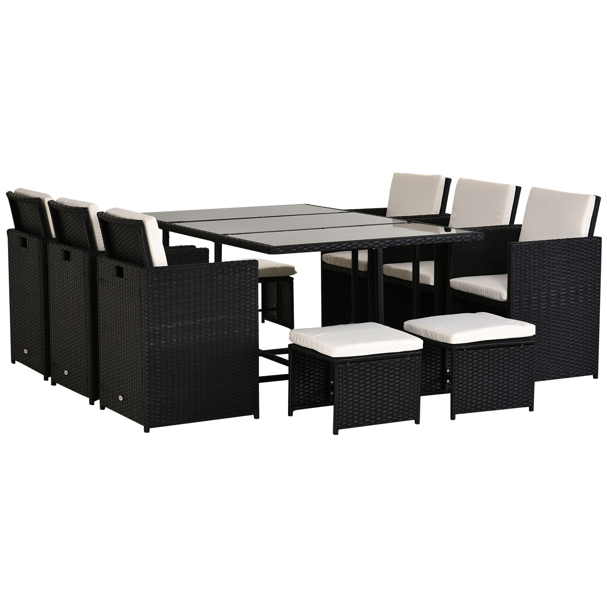 Rattan Dining Set Garden Furniture Patio set 11 PC with Cushion Black /Milk Whit