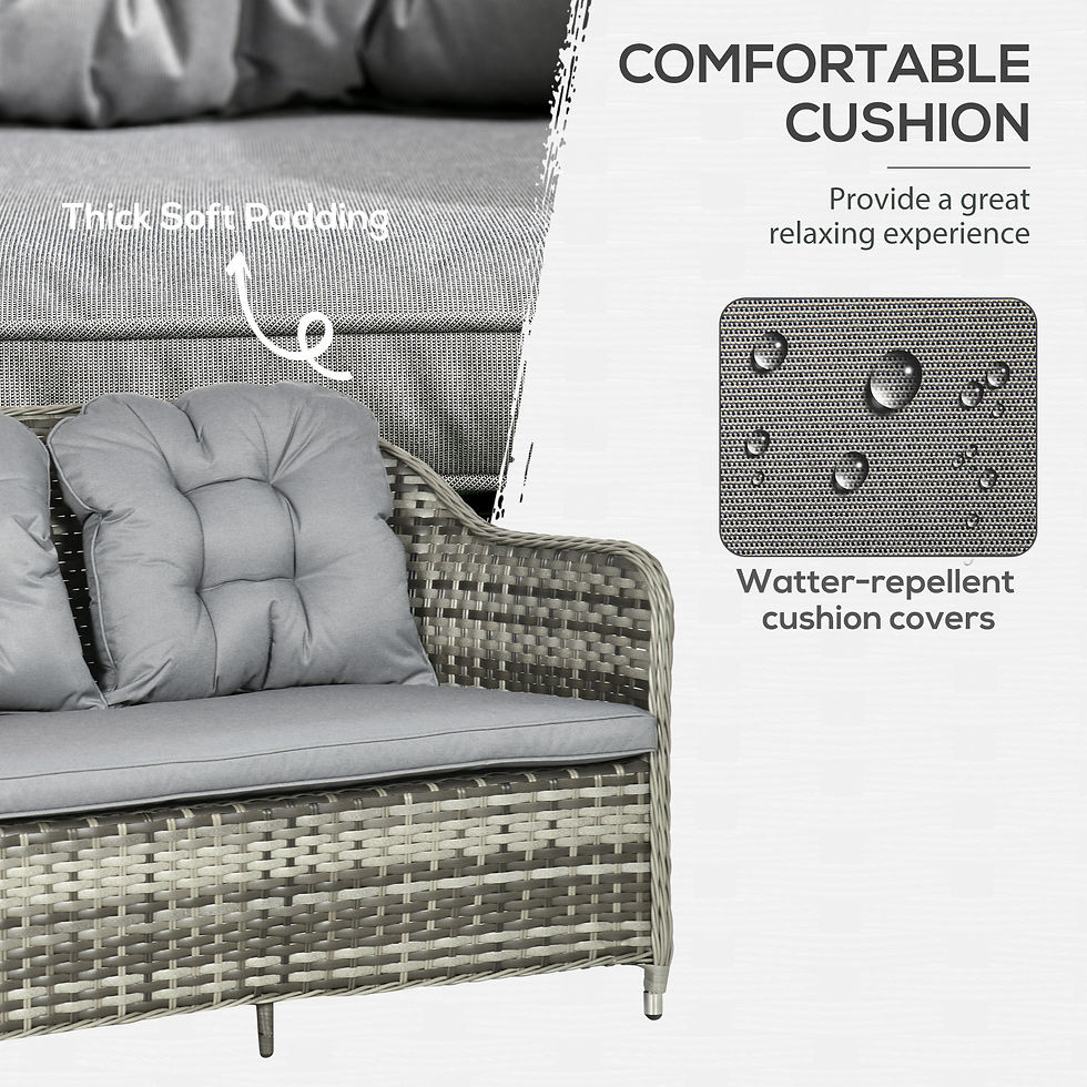 Thumbnail: Outsunny Four-Piece Rattan Set, with Glass-Top Table - Grey