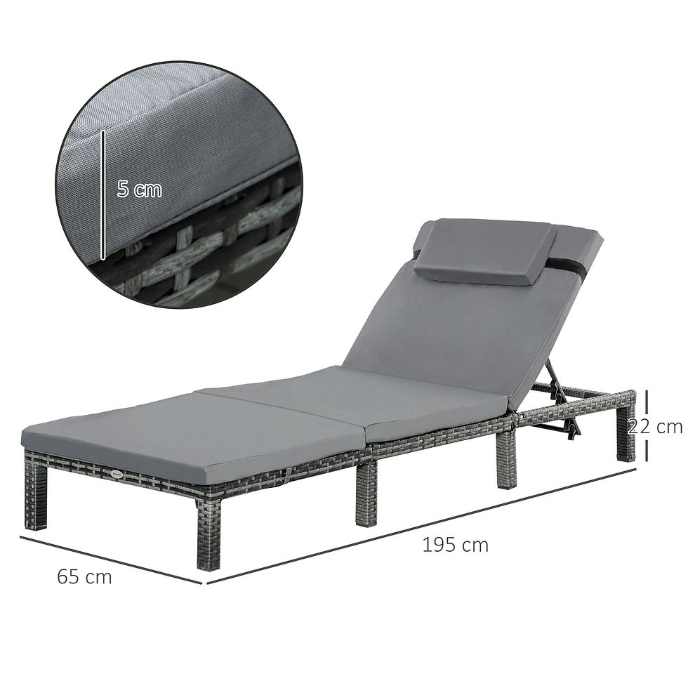 Thumbnail: 2 Pieces Outdoor PE Rattan Sun Loungers set of 2 with Cushion, Garden Wicker Sun