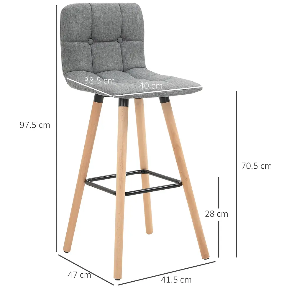 Thumbnail: HOMCOM Bar stool Set of 2 Armless Button-Tufted Counter Height Bar Chairs - Grey