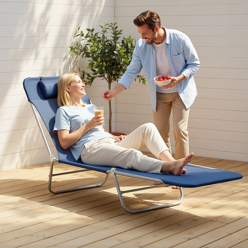 Thumbnail: Outsunny Folding Sun Lounger with Head Pillow - Dark Blue