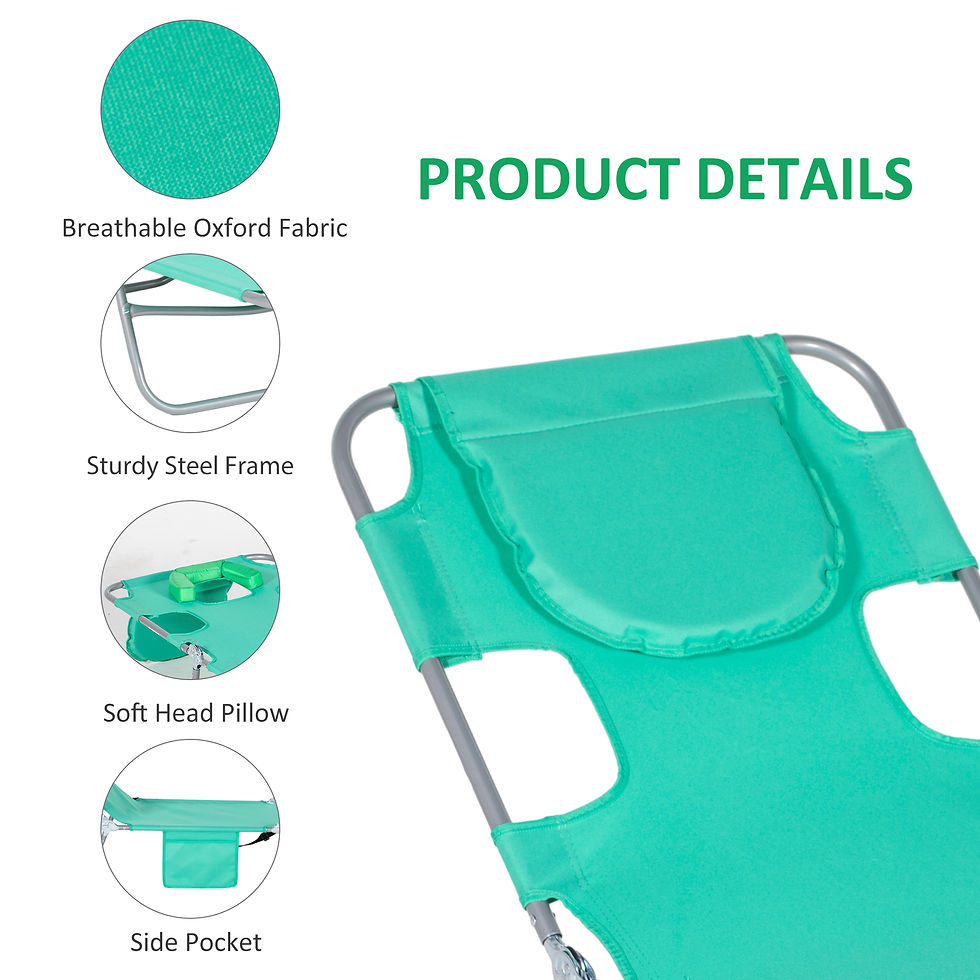 Thumbnail: Outsunny Foldable Sun Lounger with Reading Hole - Green