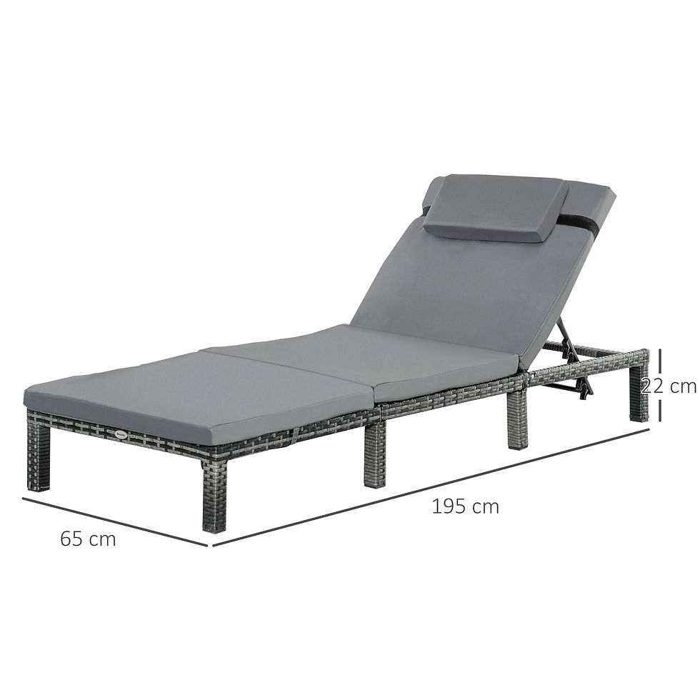Thumbnail: Rattan Sun Lounger, 5-Level Adjustable Garden Lounger Recliner with Cushion and