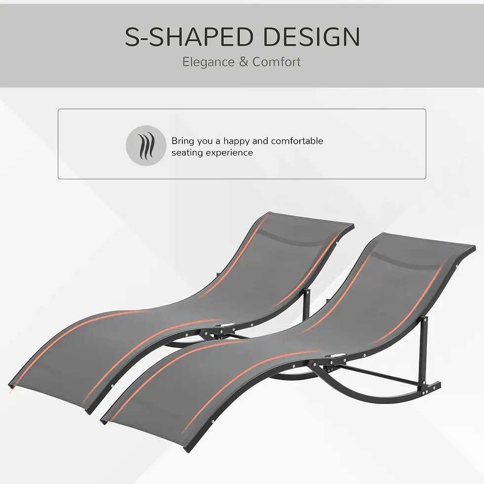 Thumbnail: Set of 2 S-shaped Foldable Lounge Chair Sun Lounger Reclining Outdoor Chair