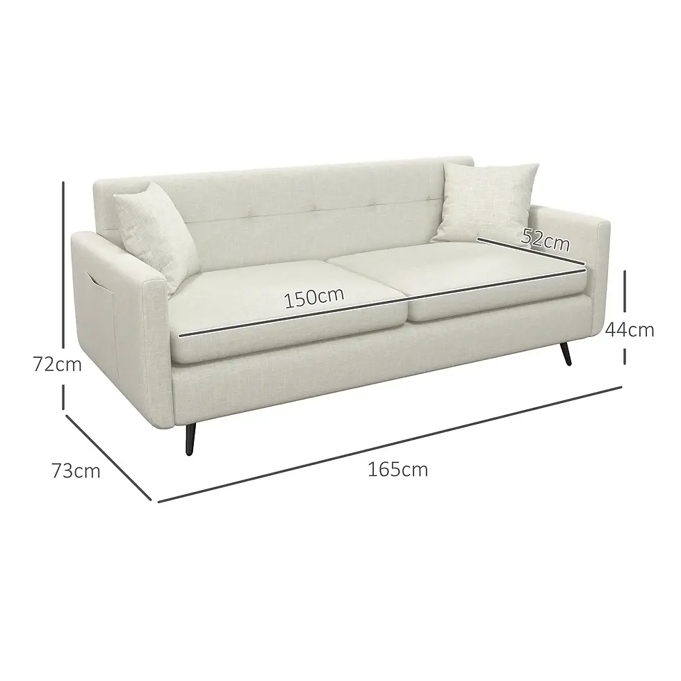 Thumbnail: HOMCOM White 2 Seater Sofa for Living Room, Modern Fabric Couch, Tufted Loveseat