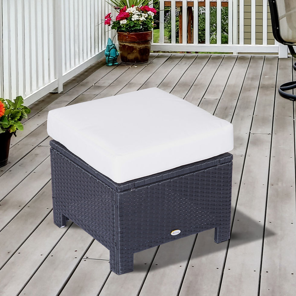 Thumbnail: Rattan Footstool Wicker Ottoman with Padded Seat Cushion Outdoor Patio Furniture