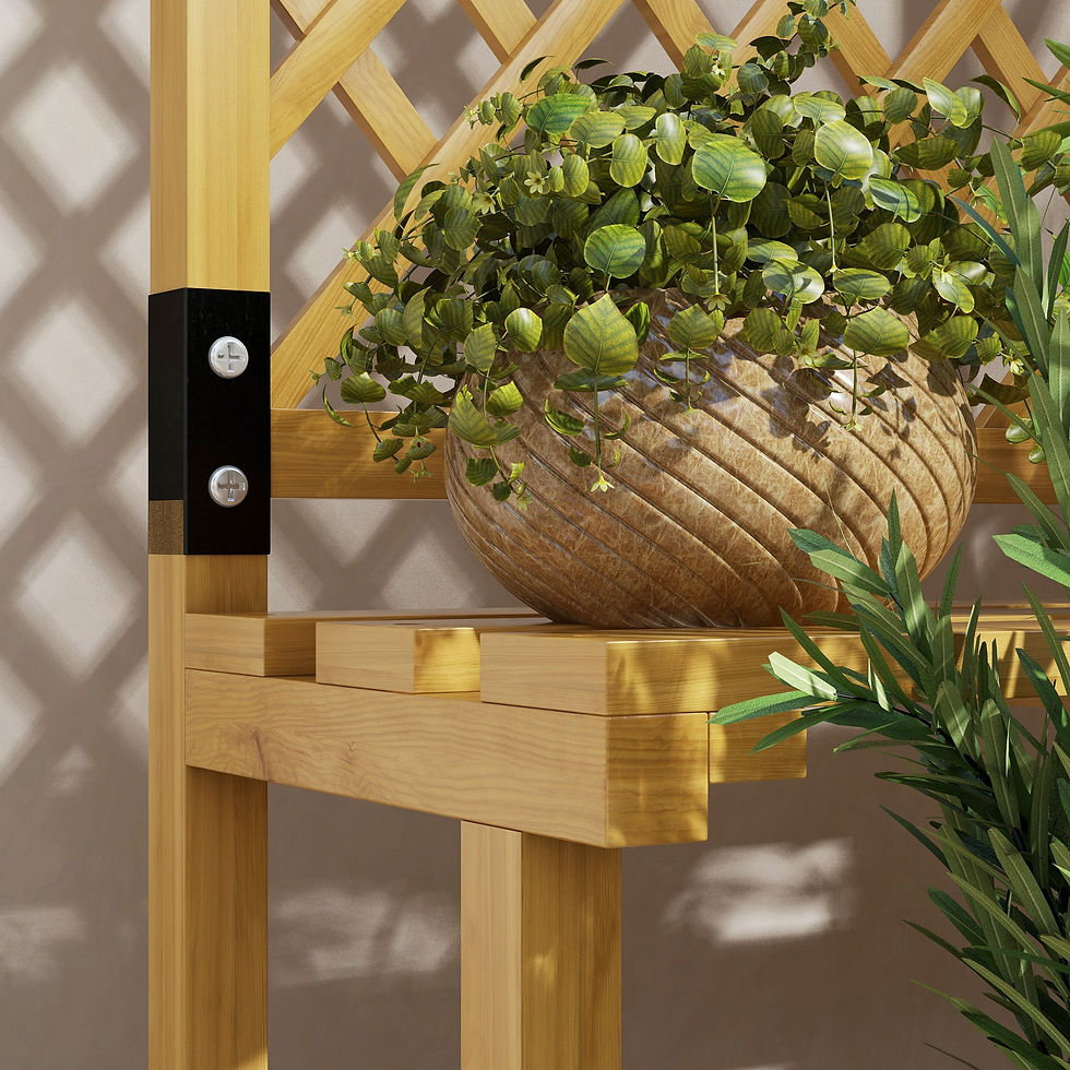 Thumbnail: Wooden Plant Stand, with Trellis - Natural Finish