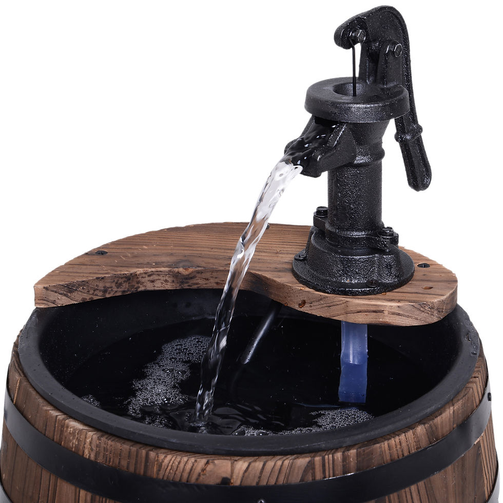 Thumbnail: Wood Barrel Patio Water Fountain Electric Pump Garden Decorative Ornament with F