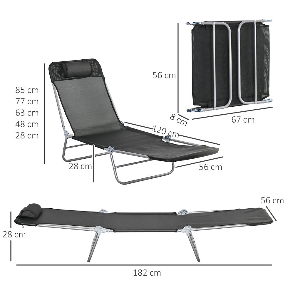 Thumbnail: Set of Two Steel Frame Sun Loungers, with Reclining Backs - Black