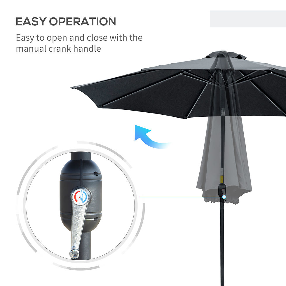 Thumbnail: 3(m) Tilting Parasol Garden Umbrellas, Outdoor Sun Shade with 8 Ribs, Tilt and C
