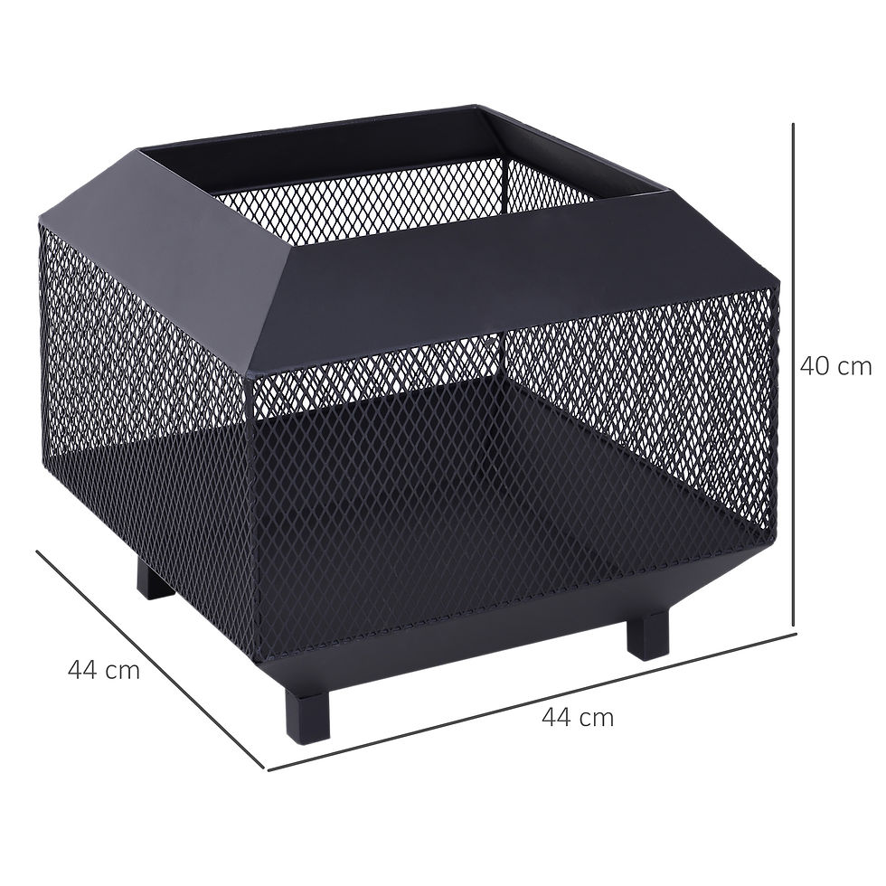Thumbnail: Metal Square Fire Pit Outdoor Mesh Firepit Brazier w/ Lid, Log Grate, Poker for