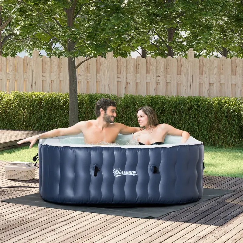 Thumbnail: Outsunny Square Hot Tub Inflatable (Up to 6 persons) Cover, Filter - (Dark Blue)