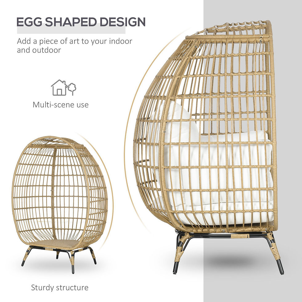 Thumbnail: Outsunny Rattan Egg Chair with Cushions and Pillows, Khaki