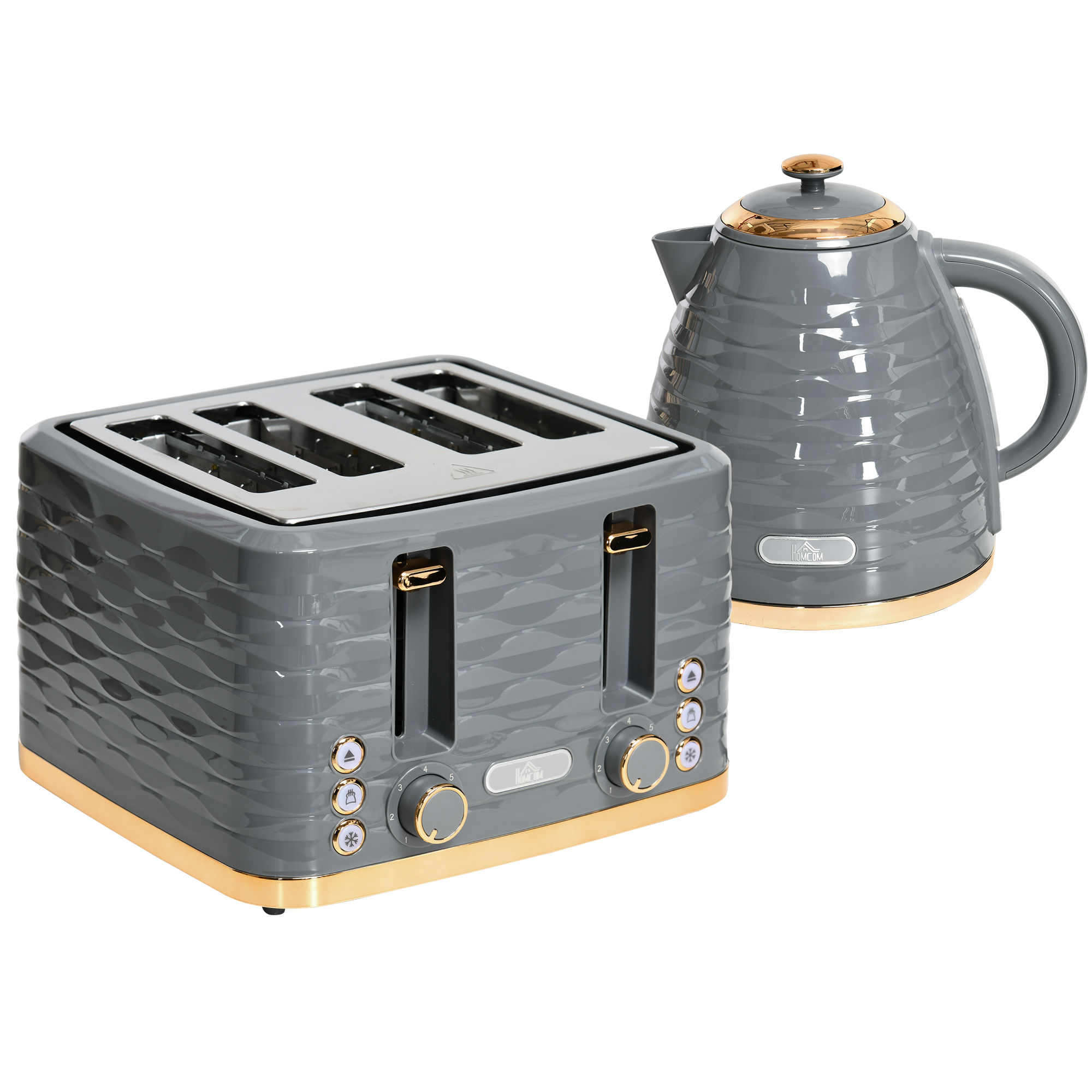 HOMCOM Kettle and Toaster Sets, 3000W 1.7L Rapid Boil Kettle & 4 Slice Toaster