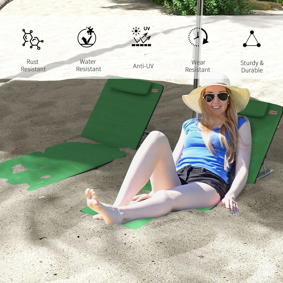 Thumbnail: Outsunny Set of Two Metal Frame Beach Chairs, with Reclining Backs - Green