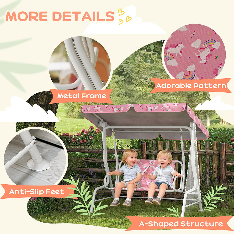 Thumbnail: Kids Porch Swing, 2-Seater Patio Swing Bench Hammock with Seat Belts, Adjustable