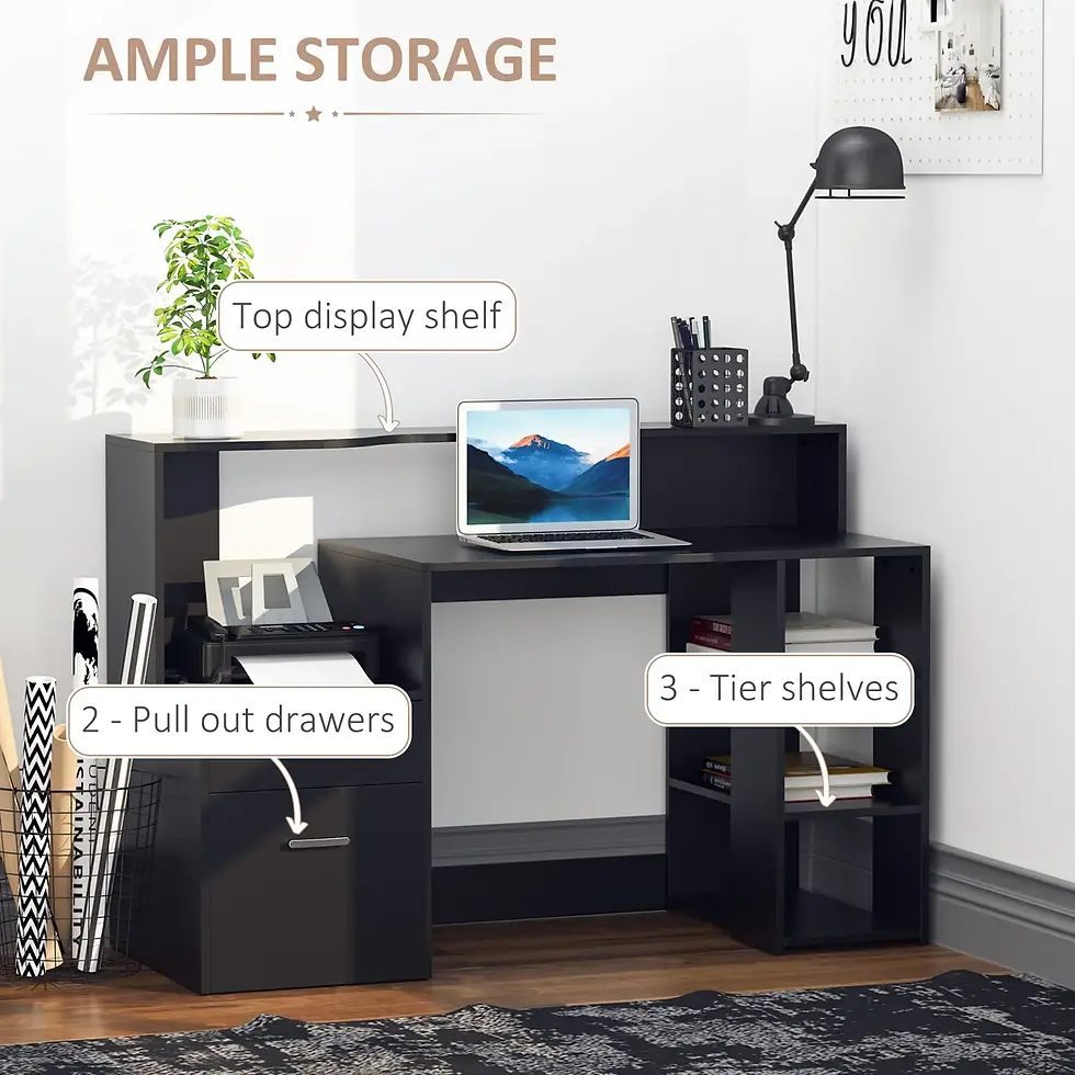 Thumbnail: HOMCOM Computer Desk with Drawers and Storage Shelves, Reception Desk,Black