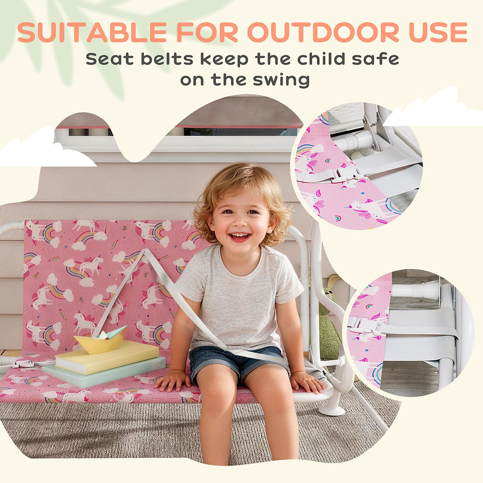 Thumbnail: Kids Porch Swing, 2-Seater Patio Swing Bench Hammock with Seat Belts, Adjustable