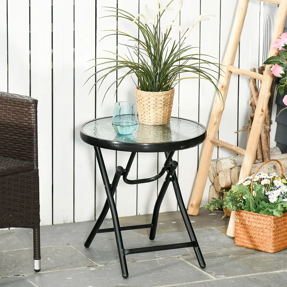 Thumbnail: Outsunny Foldable Garden Table, Round Folding Table with Glass Tabletop - Black