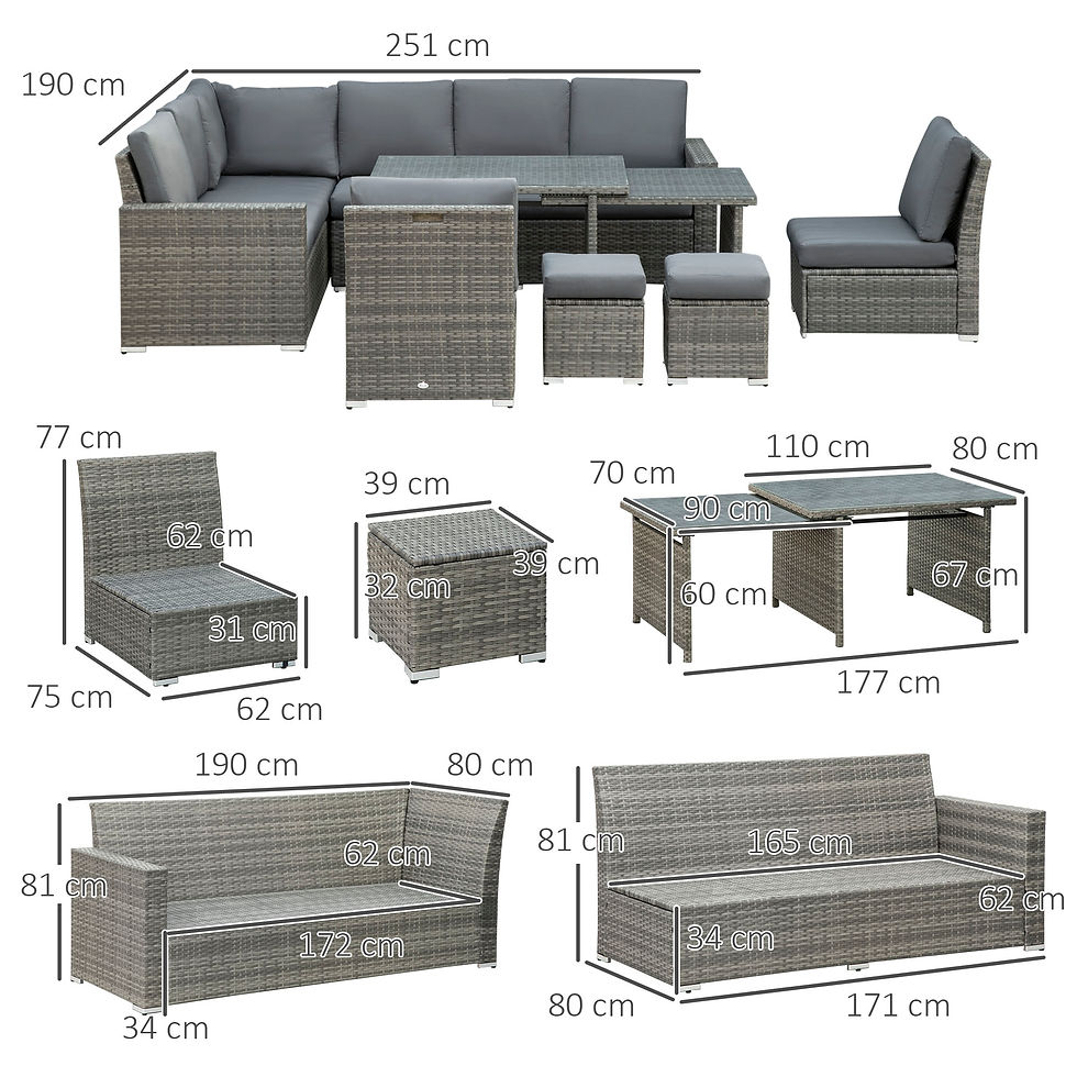 Thumbnail: Outsunny Seven-Piece Rattan Garden Sofa Set, with Expanding Table - Grey