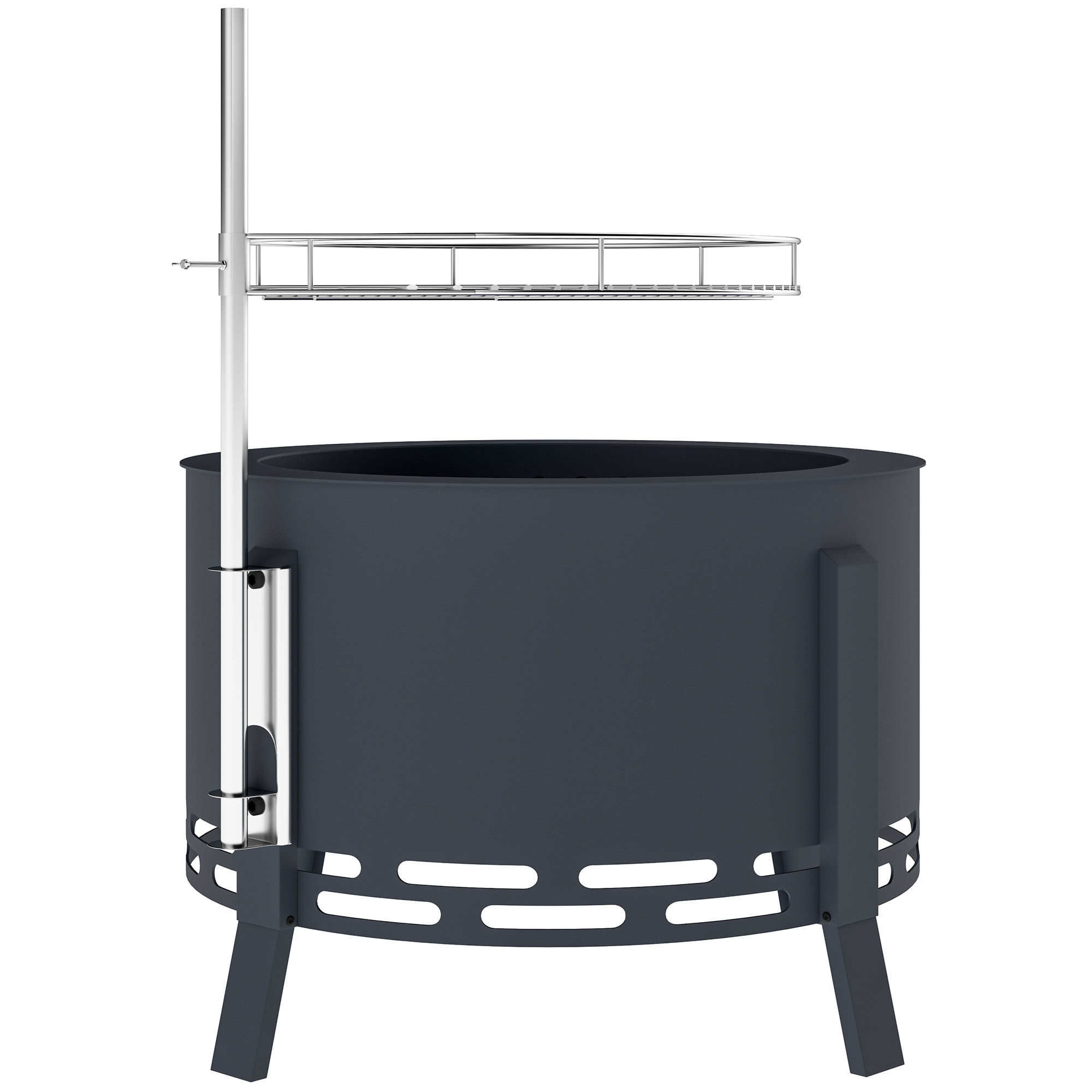 Portable Fire Pit, 58 cm Round Firepit with Grill Grate, Fire Bowl with Ash Catc