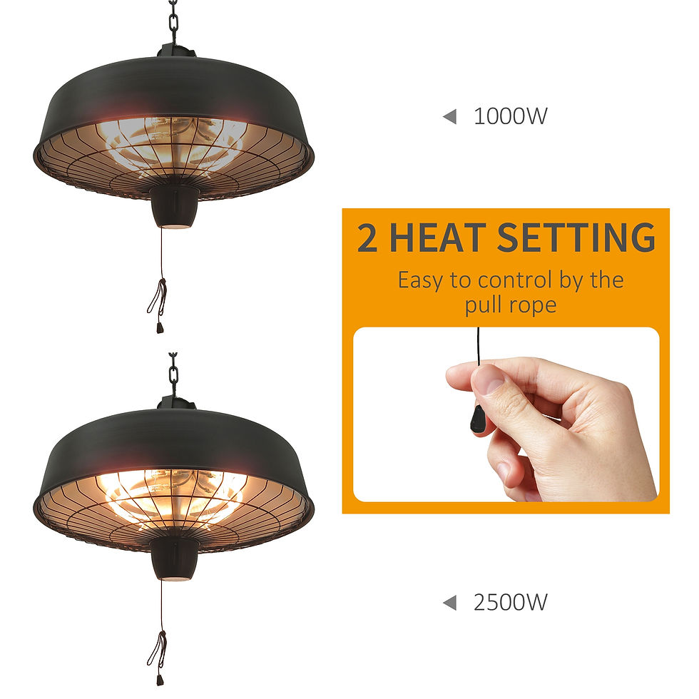 Thumbnail: Adjustable Power 1000/2500W Infrared Halogen Electric Patio Light Heater, Ceilin