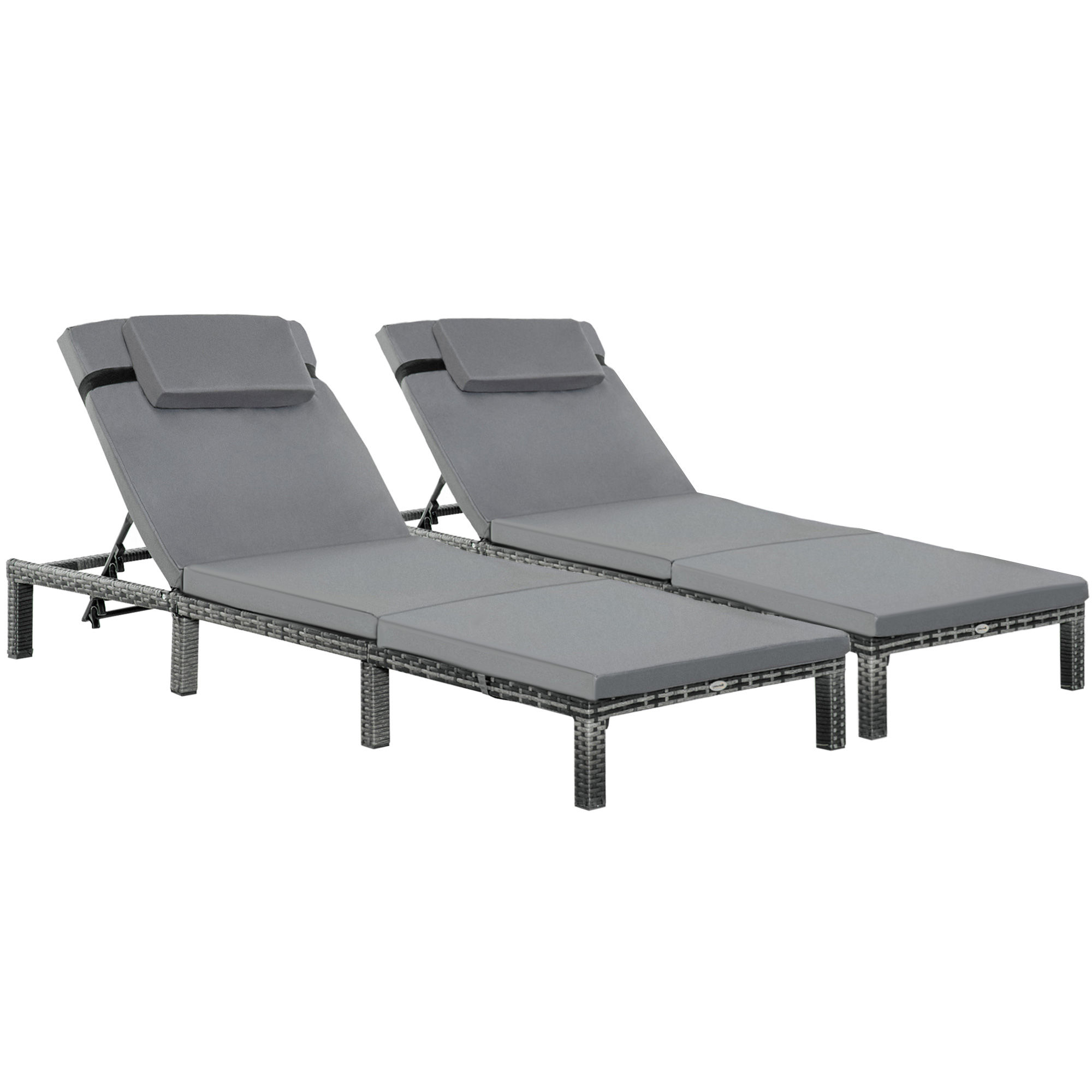 2 Pieces Outdoor PE Rattan Sun Loungers set of 2 with Cushion, Garden Wicker Sun
