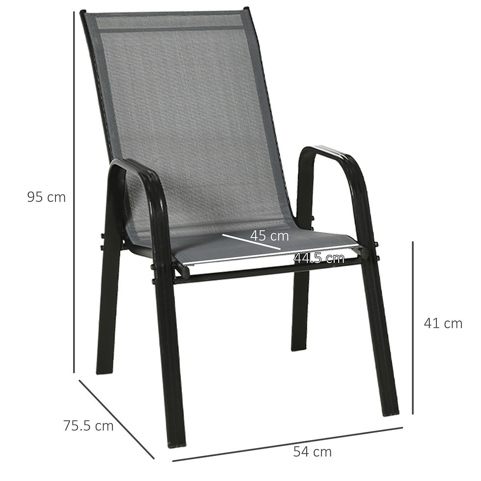 Thumbnail: Outsunny Set of Four Stackable Mesh Seat Chairs - Dark Grey