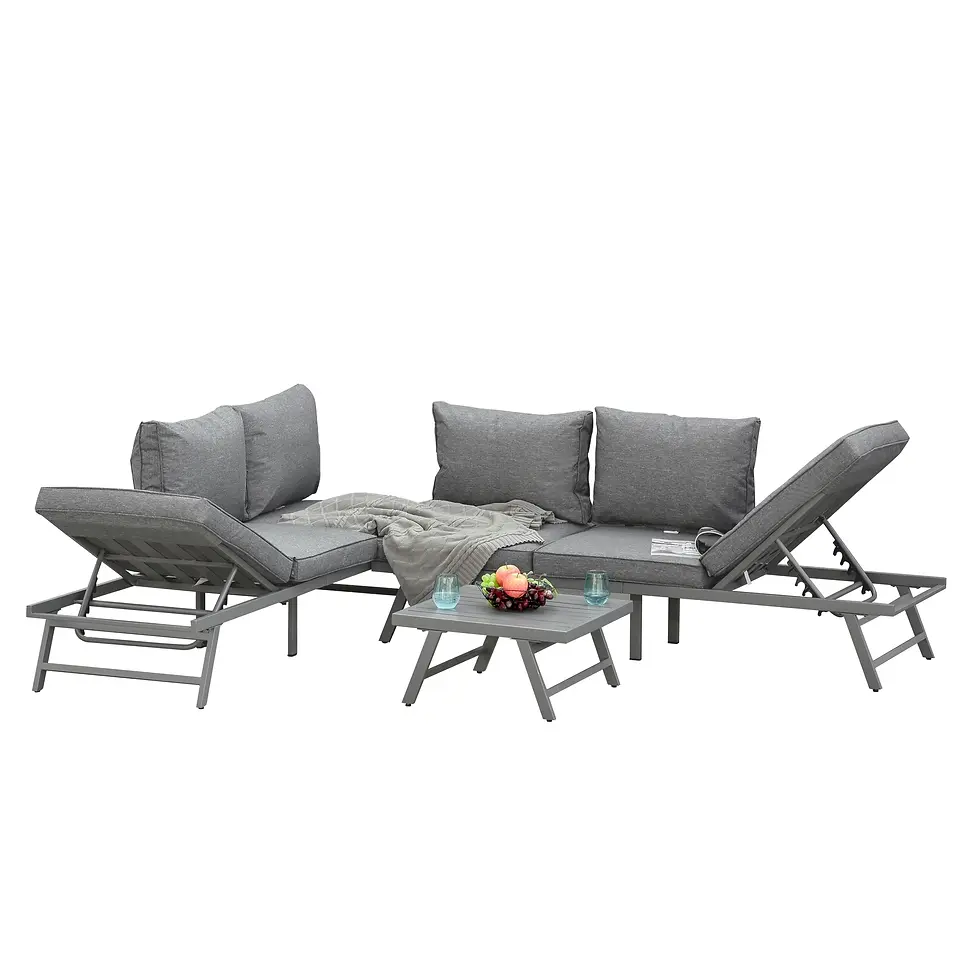 Thumbnail: Outsunny 3 Pieces Garden Furniture Sets, 6 Seater Corner Sofa Set - Grey