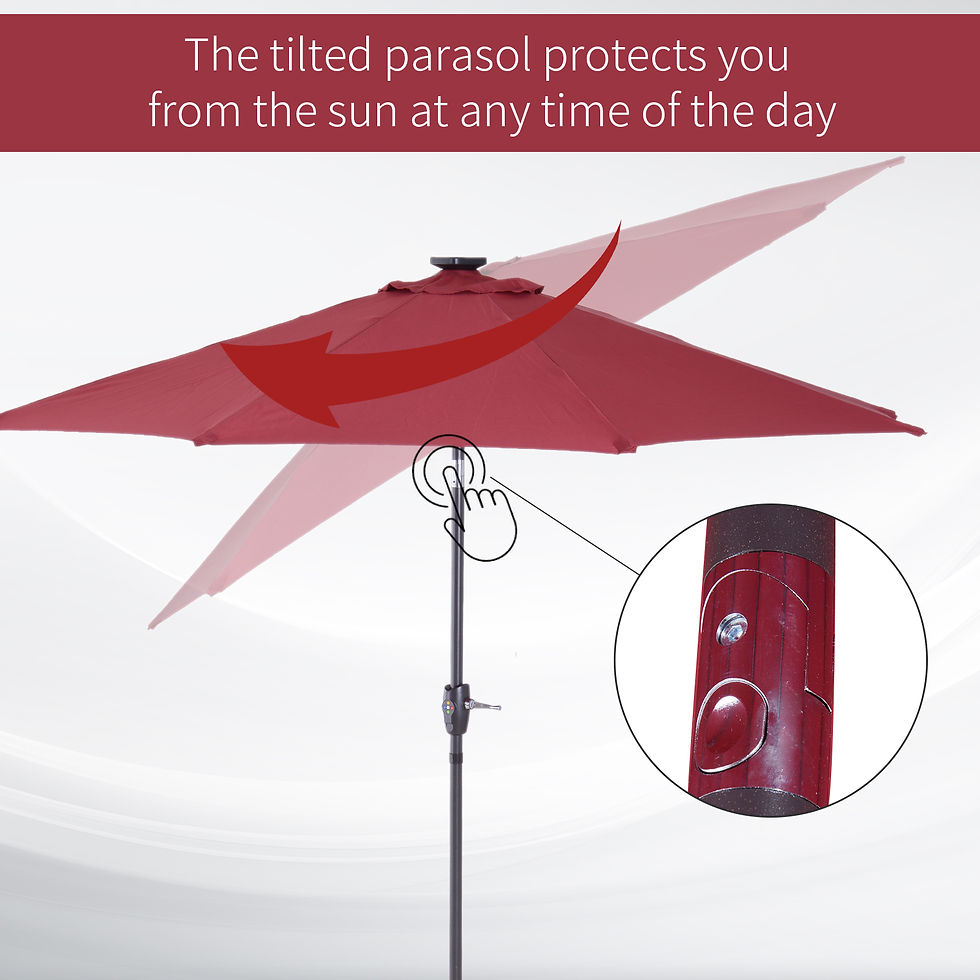 Thumbnail: Φ2.7m Garden 24 LED Light Parasol Solar Outdoor Tilt Sun Umbrella Patio Club Par