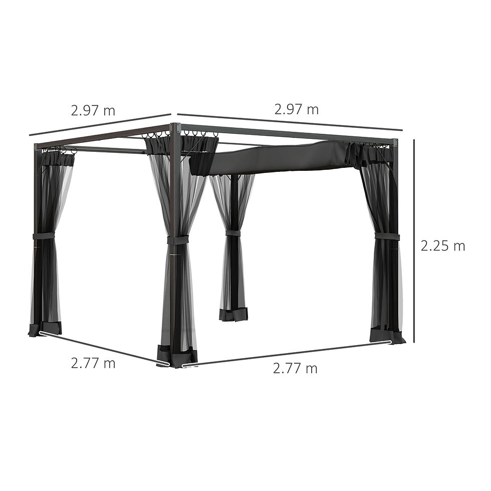 Thumbnail: Outsunny 3 x 3m Aluminium Frame Pergola, with Retractable Roof - Dark Grey