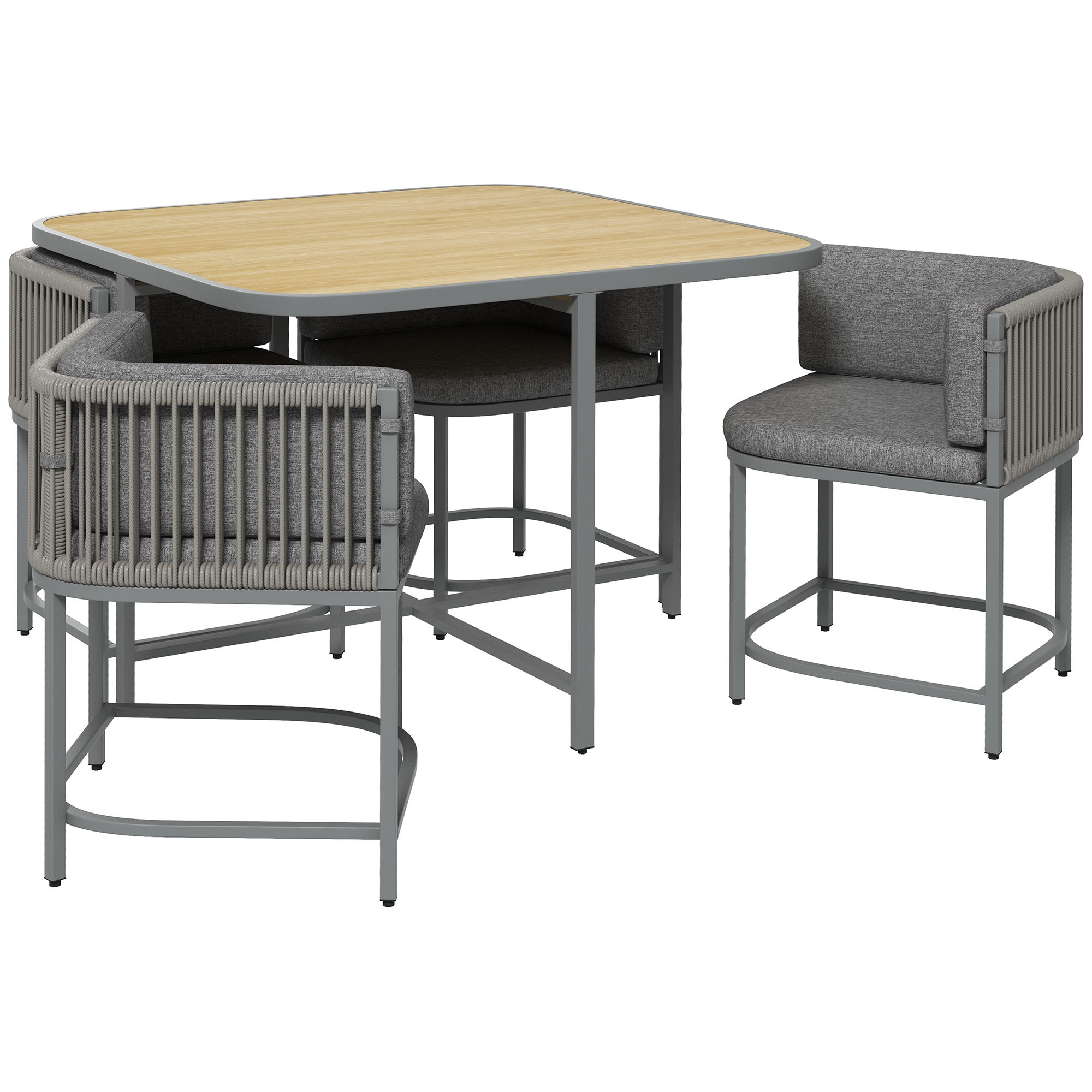 Outsunny 4-Seater Rattan Cube Garden Furniture Set with Cushions - Grey